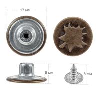 Пуговицы джинсовые в блистере 17мм (уп. 12шт.), Кленовый лист цв. антик1
