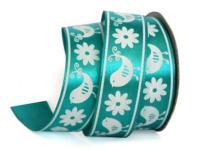 UT007-25-3154-white Лента атласная с рисунком 25мм (рулон 20 ярдов = 18 метров)