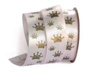 UT009-25-3052-gold Лента атласная с рисунком 25мм (рулон 20 ярдов = 18 метров)