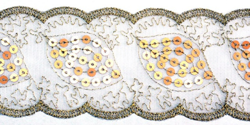  0044 золотой Кружево с пайетками 65мм (упаковка 15 ярдов = 13,7 метра)  ТриКатушки