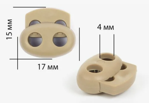  Фиксатор для шнура 2 отверстия Овал 103-М (27002-СМ) цв.Бежевый (уп.50/250/1000 шт)  ТриКатушки