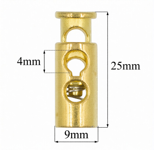  Фиксатор для шнура 2 отверстия Цилиндр L4 под металл цв.Золото (уп.50/500 шт.)  ТриКатушки