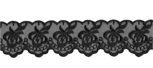  0574-2020 черный Кружево-органза 45мм (упаковка 15 ярдов = 13,7 метра)  ТриКатушки