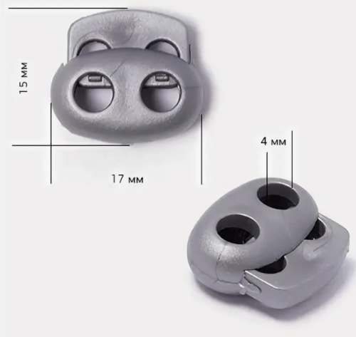  Фиксатор для шнура 2 отверстия Овал 103-М (27002-СМ) цв.Серебро (уп.50/250/1000 шт)  ТриКатушки