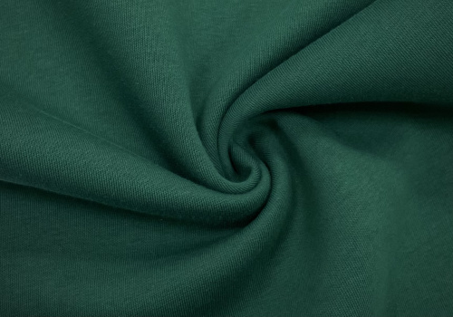  Ткань Футер 3-х нитка г/к с начесом 380гр.кв.м, 67% Хб+33% ПЭ, пенье, цв. Т.зеленый  ТриКатушки