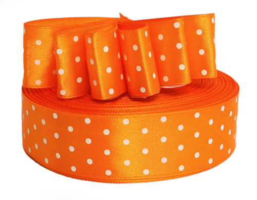  Лента атласная "горох" 25мм (намотка 36 ярдов = 32,9 метров) цв. 3020 (белый горох)  ТриКатушки