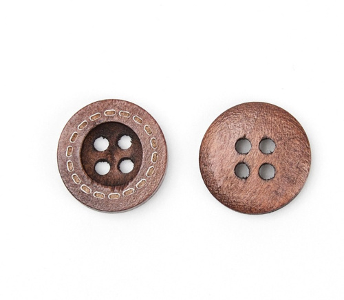  Пуговицы деревянные, арт. 0434/1, цв. Бренди, 24L-15мм (уп.50 шт.)  ТриКатушки