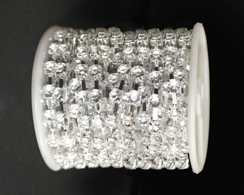  Стразы в металлической цепочке цв.никель, арт.0403-1108 SS24 CRYSTAL (упаковка 5 метров)  ТриКатушки