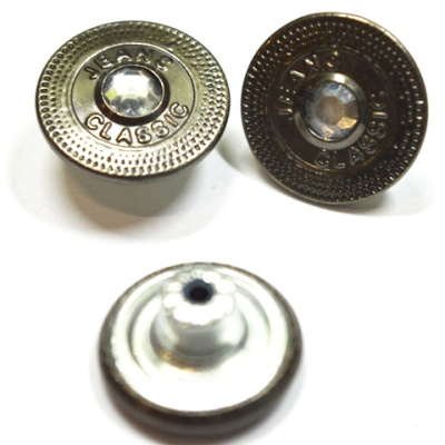  Розн. уп. Пуговицы джинсовые 17мм, 733-G со стразой цв.Чер.никель (20 шт.)  ТриКатушки