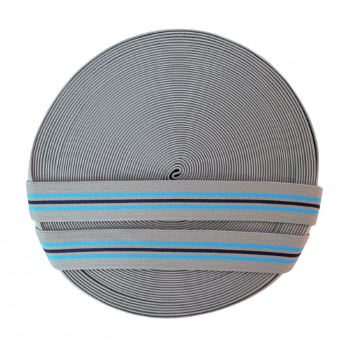  Резинка 82925 EkoflexТканая 30мм п/а "Полоски" (25м) цв. св.сер/бирюза/т.син  ТриКатушки