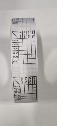  Размерная сетка совмещенная с ростом (рул.1000шт)  ТриКатушки