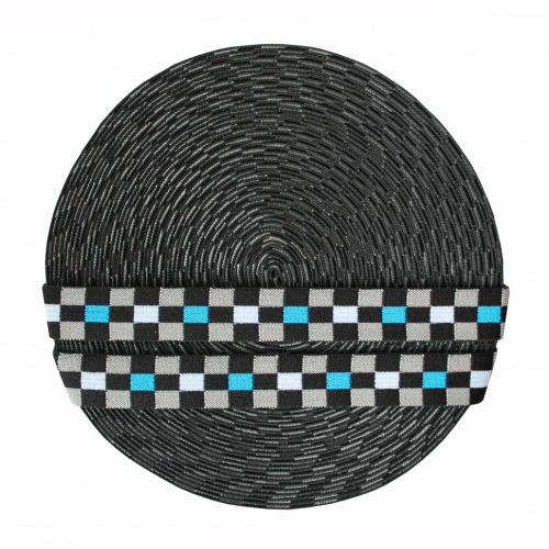  Резинка 90758 Ekoflex Тканная 30мм жаккард "Шахматы" (25 м) цв.черн/бел/сер/бирюз №14  ТриКатушки