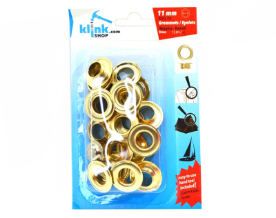  Люверсы в блистере НЕРЖ. №26 11мм цв. Золото (уп.15 компл.) + Ручной установщик  ТриКатушки