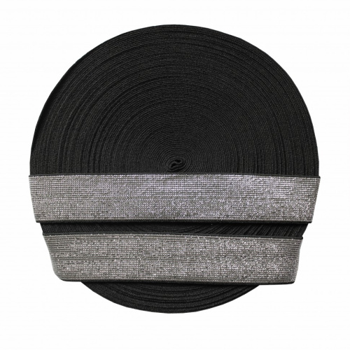  Резинка 46377 EkoflexТканая 40мм Soft (25м) цв. черный/серебро  ТриКатушки