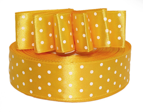  Лента атласная "горох" 25мм (намотка 36 ярдов = 32,9 метров) цв. 3016 (белый горох)  ТриКатушки