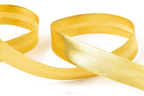  Косая бейка атласная 15мм 144 ярд.(132м) Золото  ТриКатушки