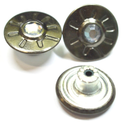  Розн. уп. Пуговицы джинсовые 17мм, 737-G со стразой цв.Чер.никель (20 шт.)  ТриКатушки