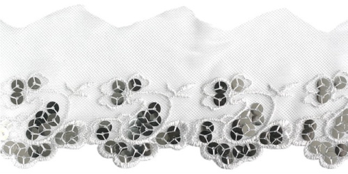  0057 белый Кружево с пайетками 70мм (упаковка 15 ярдов = 13,7 метра)  ТриКатушки
