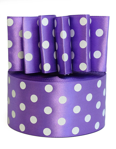  Лента атласная "горох" 50мм (намотка 36 ярдов = 32,9 метров) цв. 3119 (белый горох)  ТриКатушки