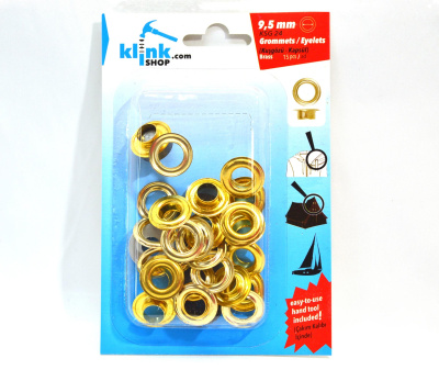  Люверсы в блистере НЕРЖ. №24 9,5мм цв. Золото (уп.15 компл.) + Ручной установщик  ТриКатушки