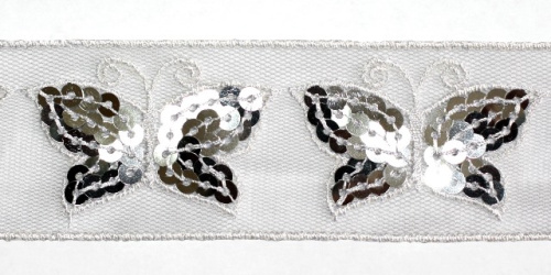  0023 белый Кружево с пайетками 40мм (упаковка 15 ярдов = 13,7 метра)  ТриКатушки