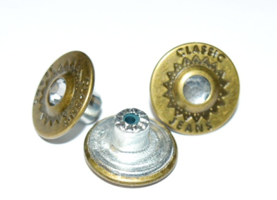  Розн. уп. Пуговицы джинсовые 17мм, 726-G со стразой цв.Антик (20 шт.)  ТриКатушки