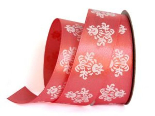  UT020-25-3074-white Лента атласная с рисунком 25мм (рулон 20 ярдов = 18 метров)  ТриКатушки