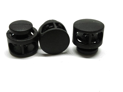  Фиксатор для шнура 2 отверстия 27001 СМ Бочка мал. цв.Черный (уп.50/250/1000 шт)  ТриКатушки