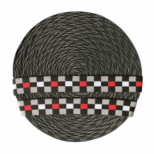  Резинка 89827 Ekoflex Тканная 30мм жаккард "Шахматы" (25 м) цв.черн/бел/сер/красн  ТриКатушки