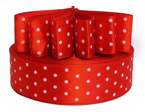  Лента атласная "горох" 25мм (намотка 36 ярдов = 32,9 метров) цв. 3095 (белый горох)  ТриКатушки