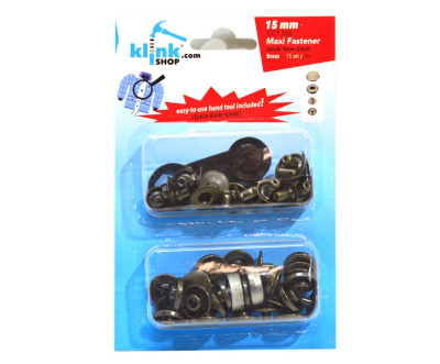  Кнопка в блистере арт.500 НЕРЖ. Альфа 15мм цв. Антик (уп.15 компл.) + Ручной установщик  ТриКатушки