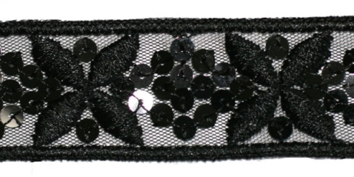  0010 черный Кружево с пайетками 40мм (упаковка 15 ярдов = 13,7 метра)  ТриКатушки