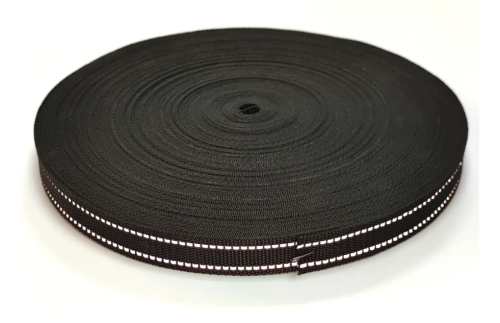  Стропа ременная со светоотражающей нитью 25 мм.цв.Черный уп. 50м Ф  ТриКатушки