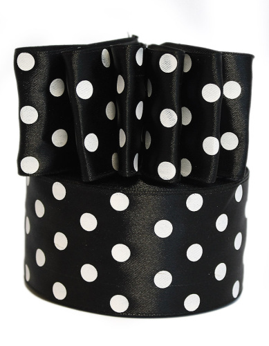  Лента атласная "горох" 50мм (намотка 36 ярдов = 32,9 метров) цв. черный (белый горох)  ТриКатушки