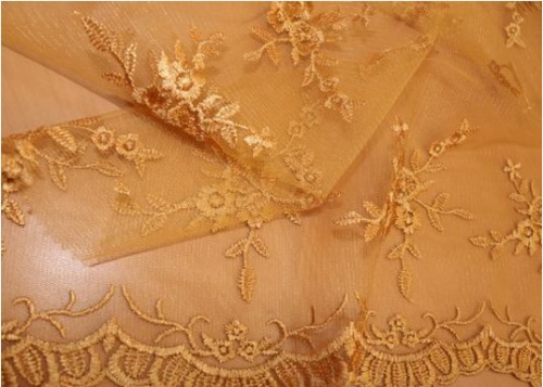  Ткань 5039 Тюль вышивка №501 бежевый (цвет загара, карамель)  ТриКатушки