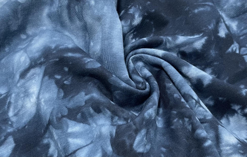  Ткань Футер 2-х нитка с рисунком "тай-дай", 245гр.кв.м, 95% Хб + 5% лайкра, пенье, цв. Индиго  ТриКатушки