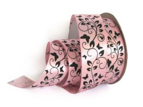  UT017-25-3053-black Лента атласная с рисунком 25мм (рулон 20 ярдов = 18 метров)  ТриКатушки