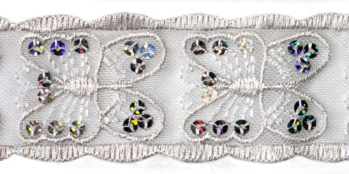 0054 белый Кружево с пайетками 45мм (упаковка 15 ярдов = 13,7 метра)  ТриКатушки