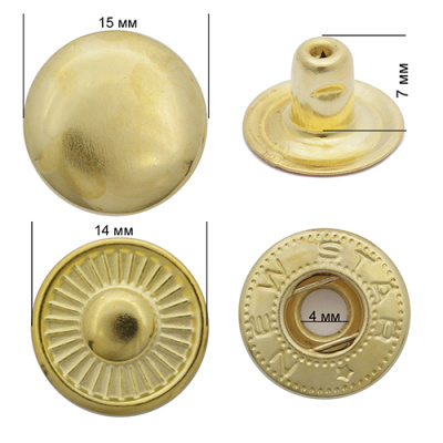 Кнопка 15мм Альфа сталь цв. Золото (уп 720шт)NewStar  ТриКатушки