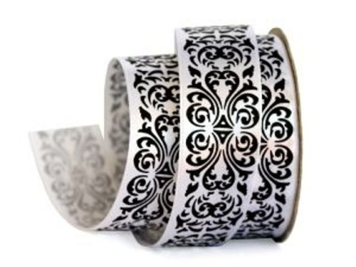  UT019-25-3001-black Лента атласная с рисунком 25мм (рулон 20 ярдов = 18 метров)  ТриКатушки