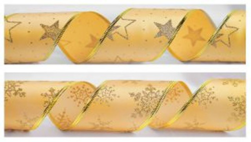  Лента подарочная "атлас" 63мм (рулон 2,5 метра) золото/золото (выбор рисунка не предусмотрен)  ТриКатушки