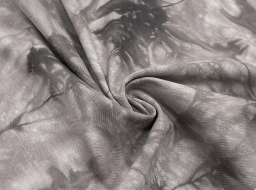  Ткань Кулирная гладь г/к с/л, с рисунком Тай-дай, 210гр.кв.м, 92% Хб + 8% лайкра, пенье, цв. Мокко  ТриКатушки