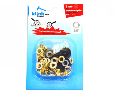  Люверсы в блистере НЕРЖ. №4 6мм цв. Золото (уп.20 компл.) + Ручной установщик  ТриКатушки