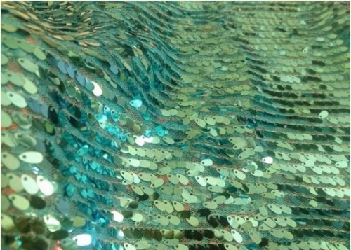  Ткань 5034 Сетка пайетки ретро №701 бирюзовый  ТриКатушки