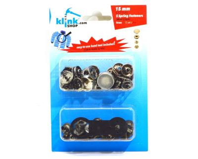  Кнопка в блистере арт.520 НЕРЖ. Альфа 15мм цв. Черный никель (уп.15 компл.) + Ручной установщик  ТриКатушки