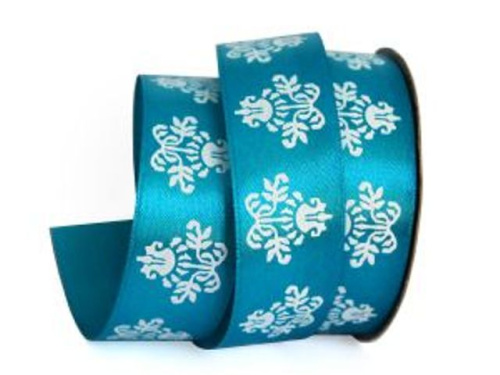  UT020-25-3155-white Лента атласная с рисунком 25мм (рулон 20 ярдов = 18 метров)  ТриКатушки