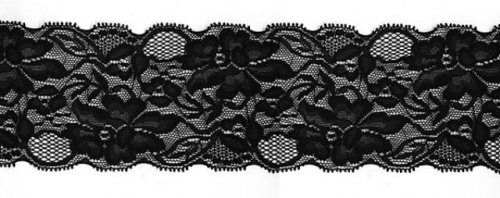  1129 черный кружево-стрейч 75мм (намотка 27,4 метров)  ТриКатушки