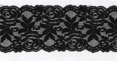  1215 черный кружево-стрейч 90мм (намотка 27,4 метров)  ТриКатушки