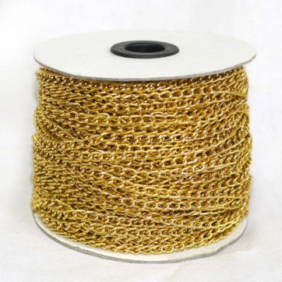  UX Цепь металлическая арт.0403-2009, 6,5*4,4мм (упаковка 100 метров) золото  ТриКатушки