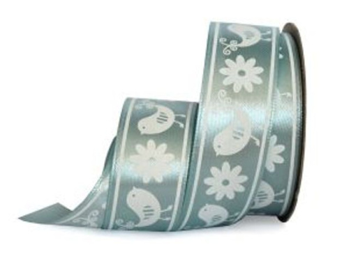  UT007-25-3105-white Лента атласная с рисунком 25мм (рулон 20 ярдов = 18 метров)  ТриКатушки